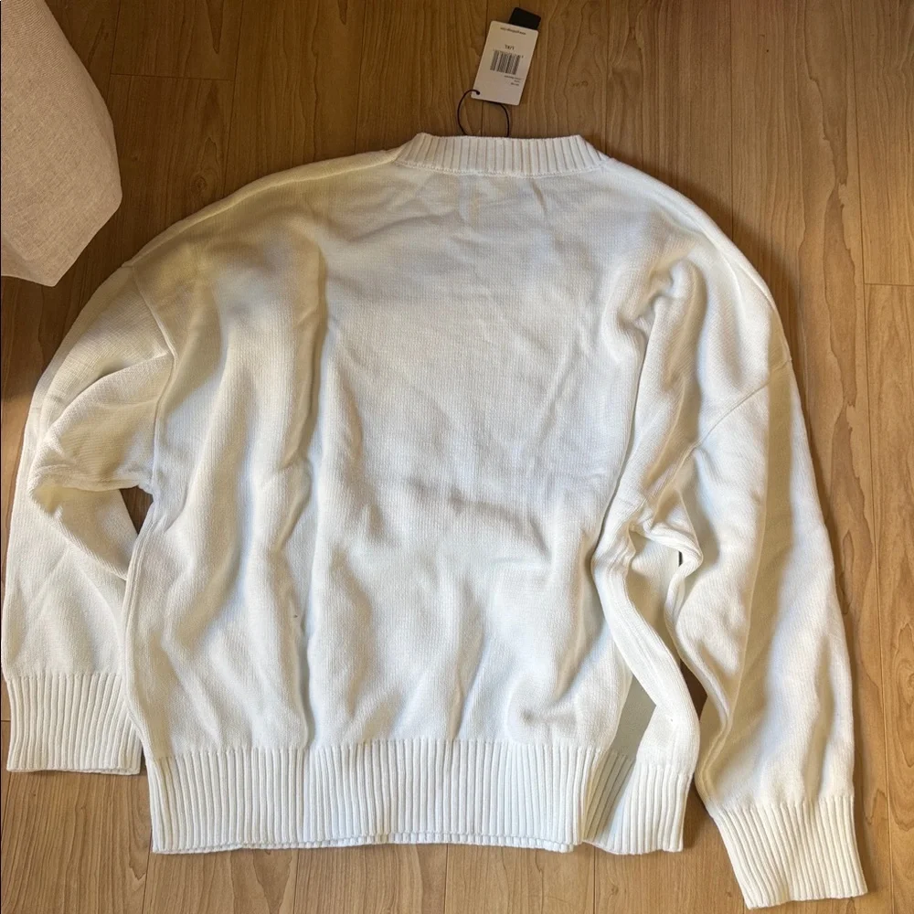 Cream Embroidered Crewneck Sweater with Laurel Crest - Picture 4 of 4